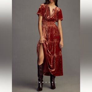 Anthropologie Velvet Maxi Dress in Rust Deep Auburn